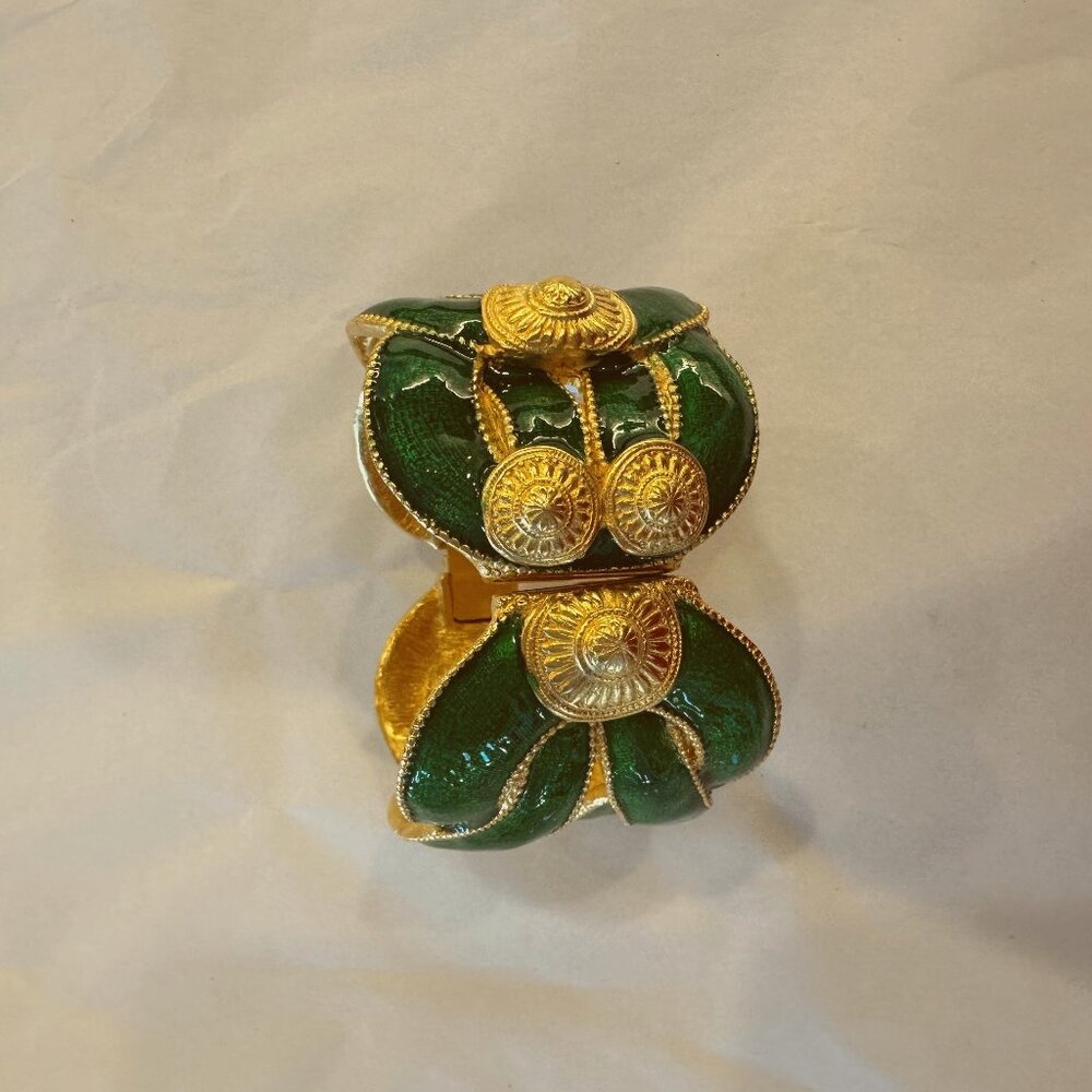 Gold-Tone Green Enamel Cuff Bracelet
